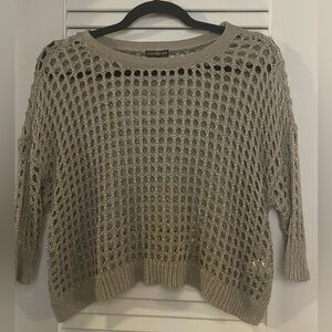 Express Vintage 90s Y2K Cropped fishnet Crocheted Metallic Sweater XS 3/4 Sleeve